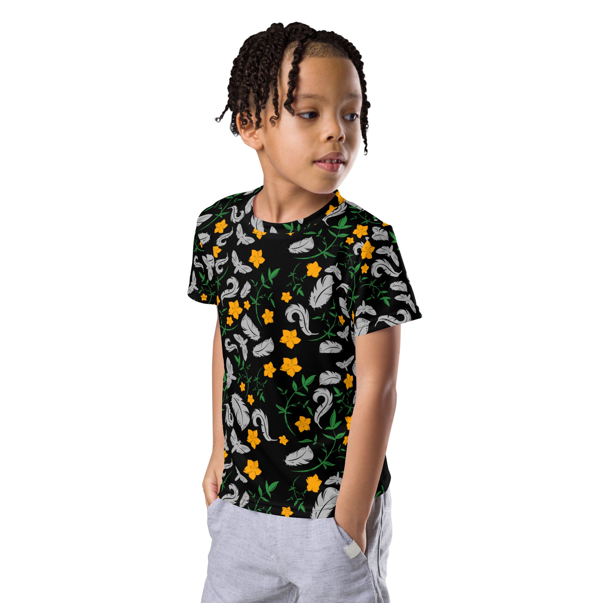 Feathers inspiration V1 - Kids crew neck t-shirt (black)