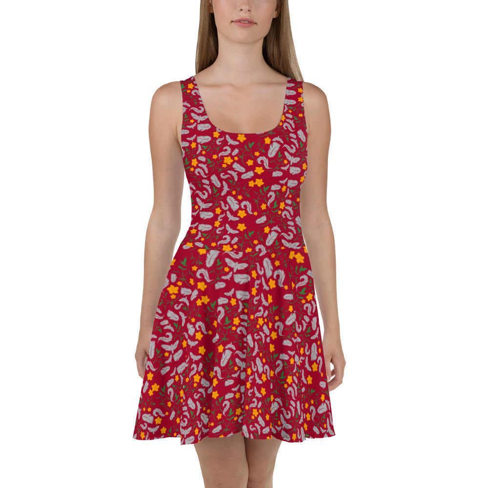 Feathers inspiration V1 - Skater Dress (Carmine)