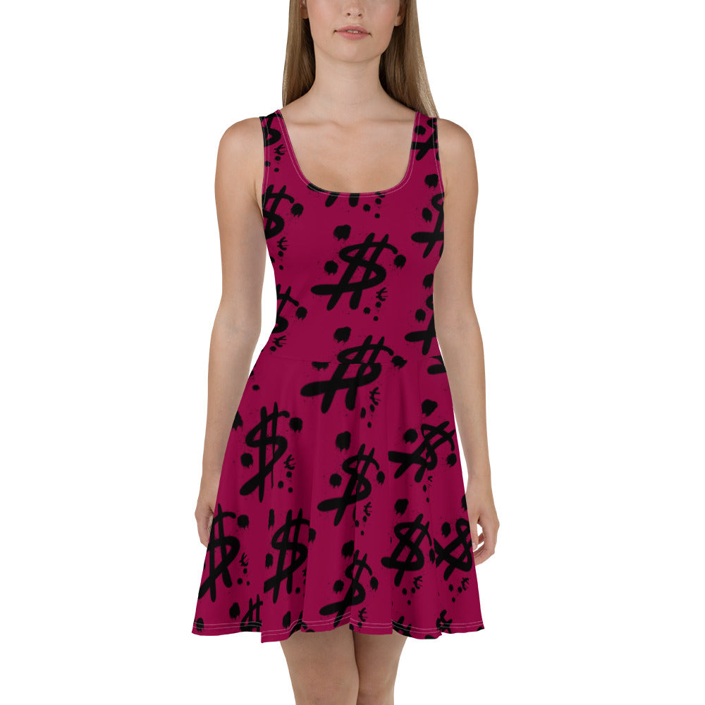 $ = ? - Skater Dress (Burgundy)