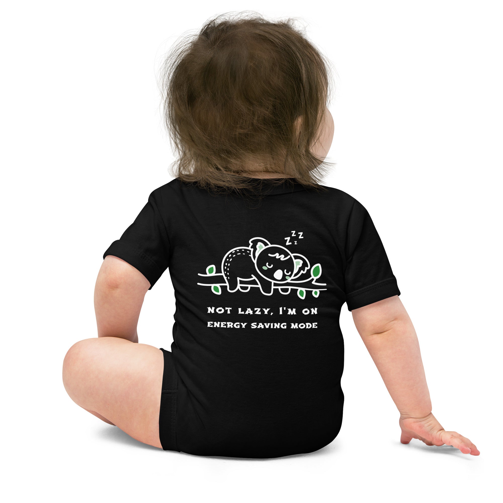 Not lazy, I'm on energy saving mode - Baby short sleeve one piece (back print)
