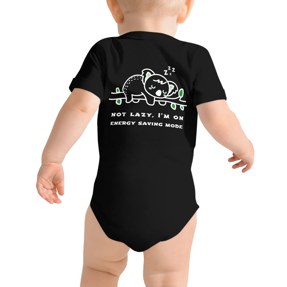 Not lazy, I'm on energy saving mode - Baby short sleeve one piece (back print)