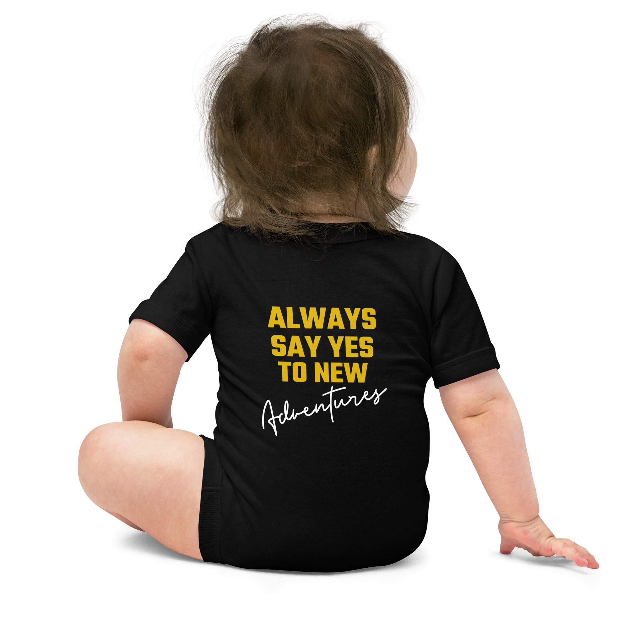 Always say yes to new, adventurer - Baby short sleeve one piece (back print)