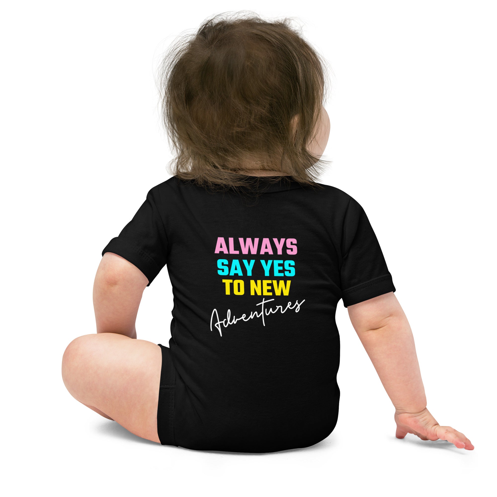 Always say yes to new, adventurer - Baby short sleeve one piece (back print) (rainbow)