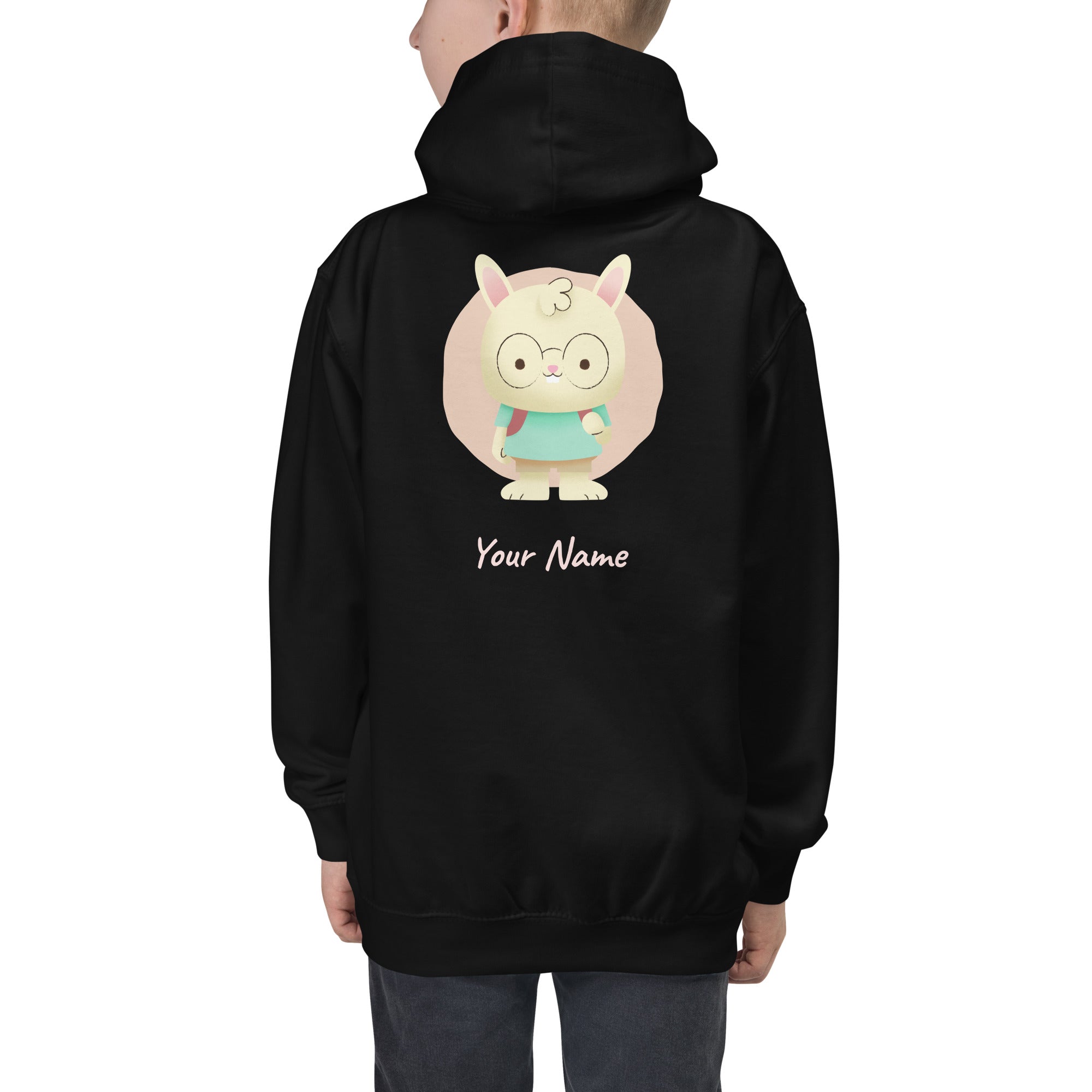 Cute Bunny Personalized Add your Name - Kids Hoodie (Back print)