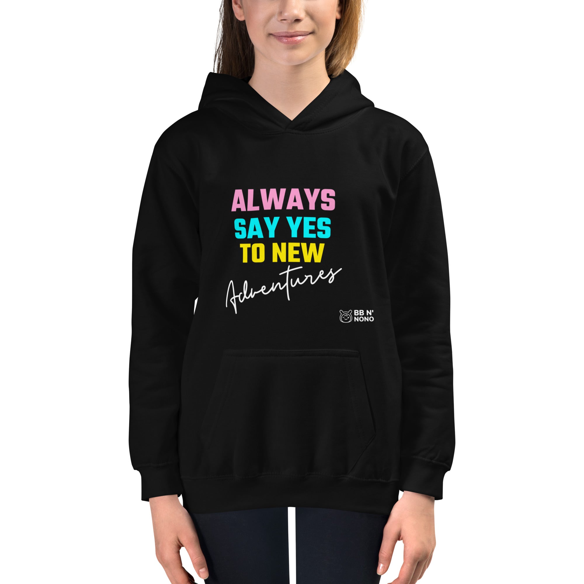 Always say yes to new, adventurer - Kids Hoodie (rainbow)