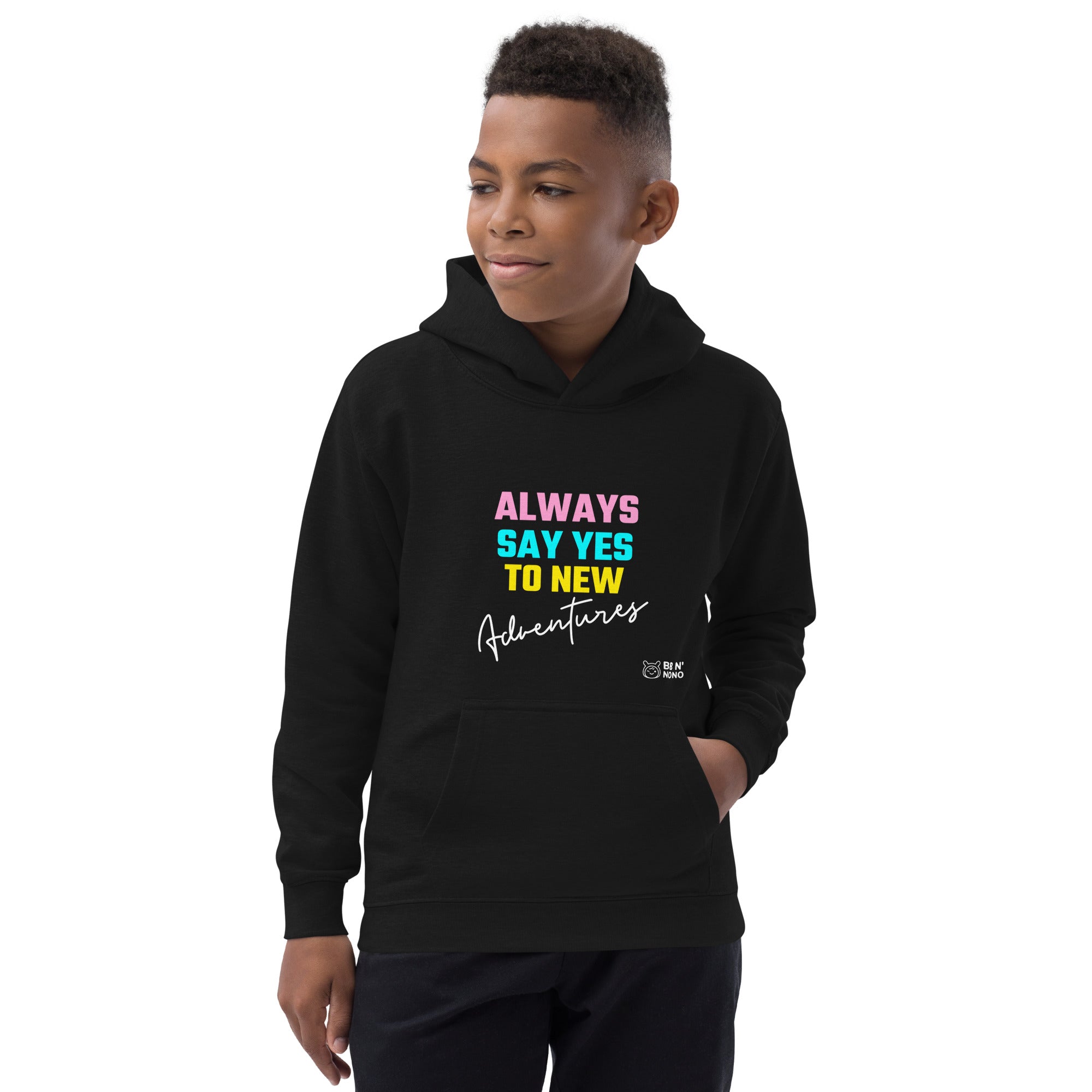Always say yes to new, adventurer - Kids Hoodie (rainbow)