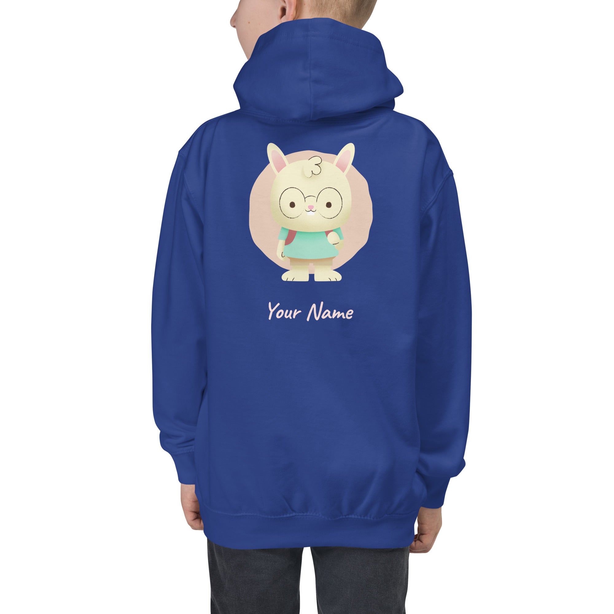 Cute Bunny Personalized Add your Name - Kids Hoodie (Back print)