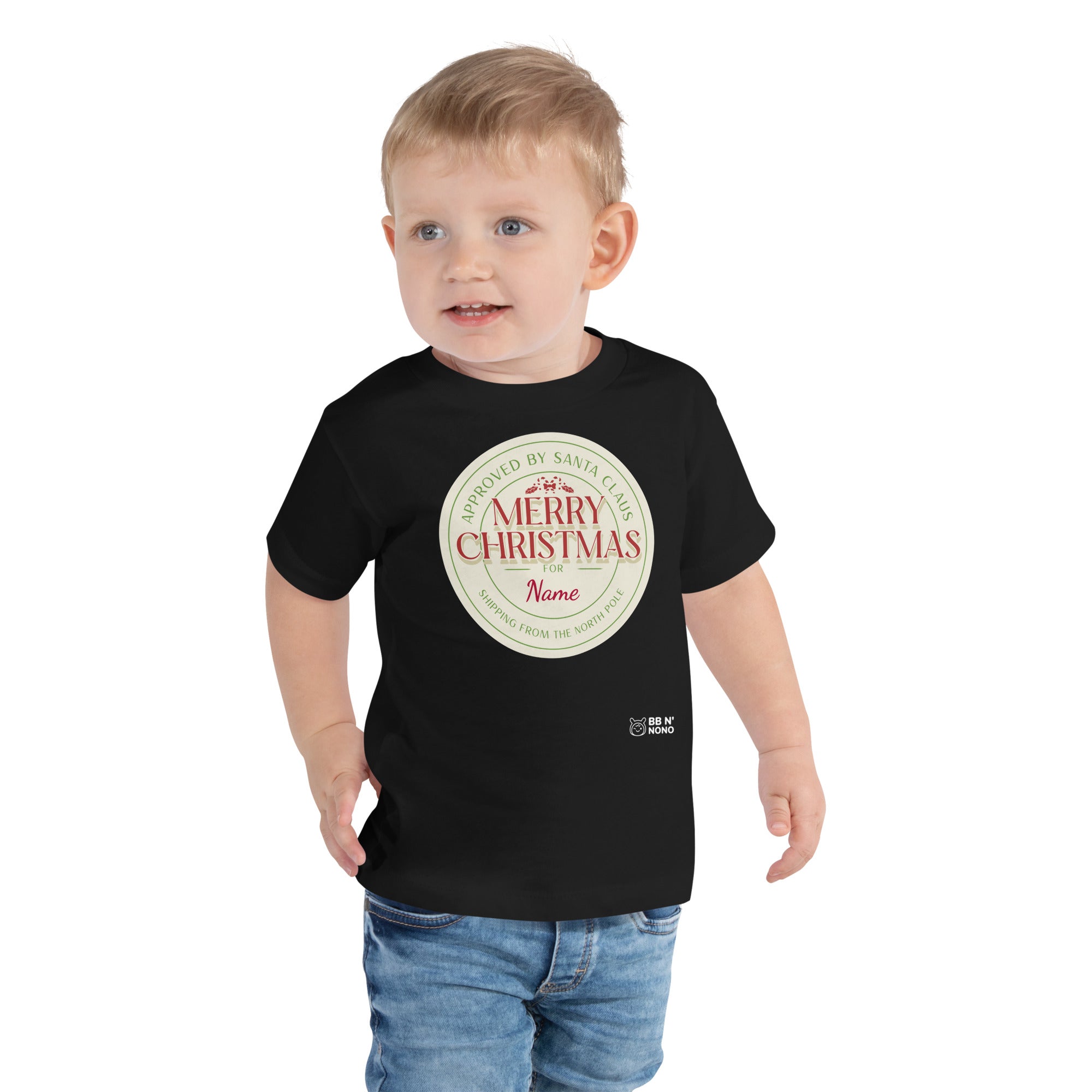 Merry Christmas Personalized Add your Name - Toddler Short Sleeve Tee