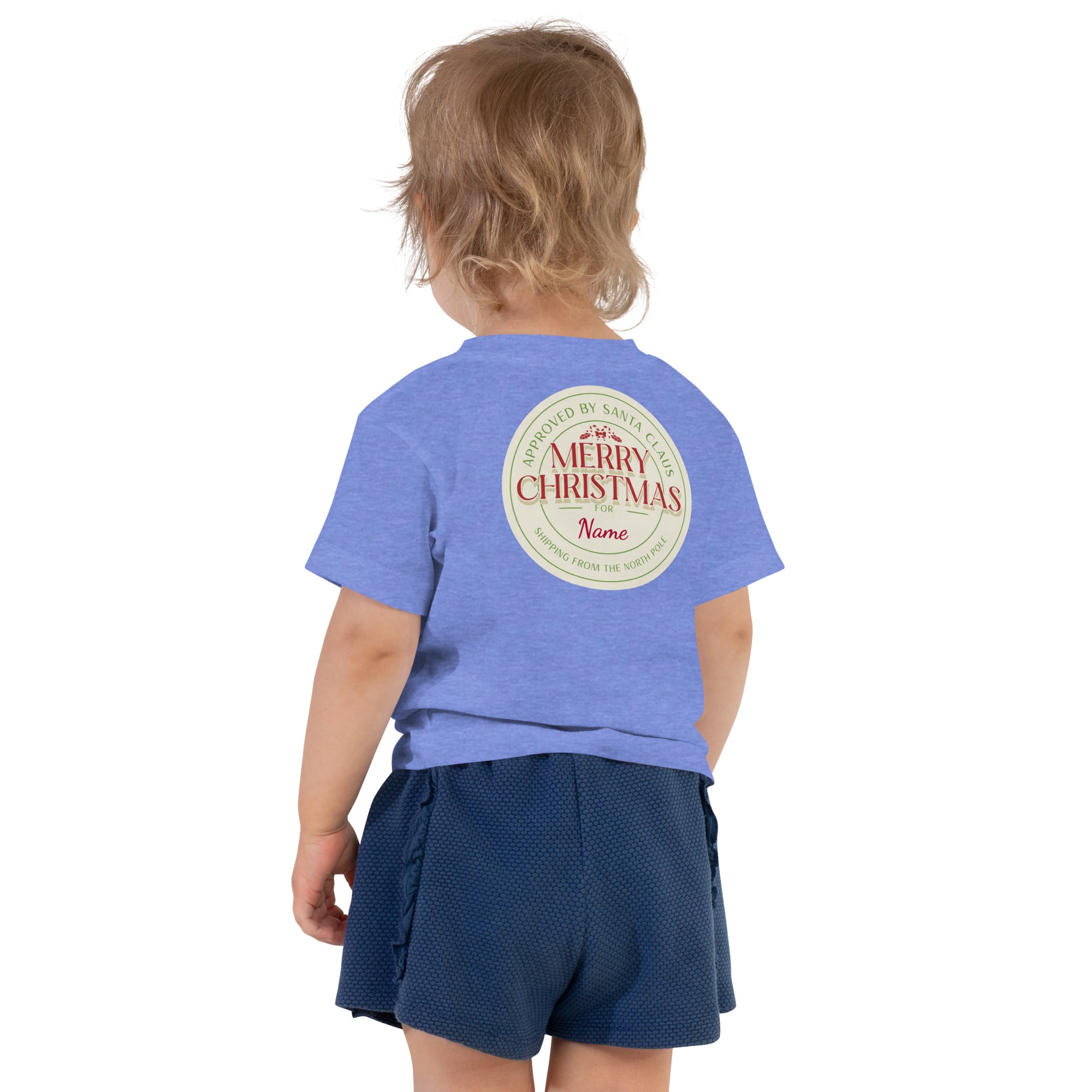 Merry Christmas Personalized Add your Name - Toddler Short Sleeve Tee (back print)