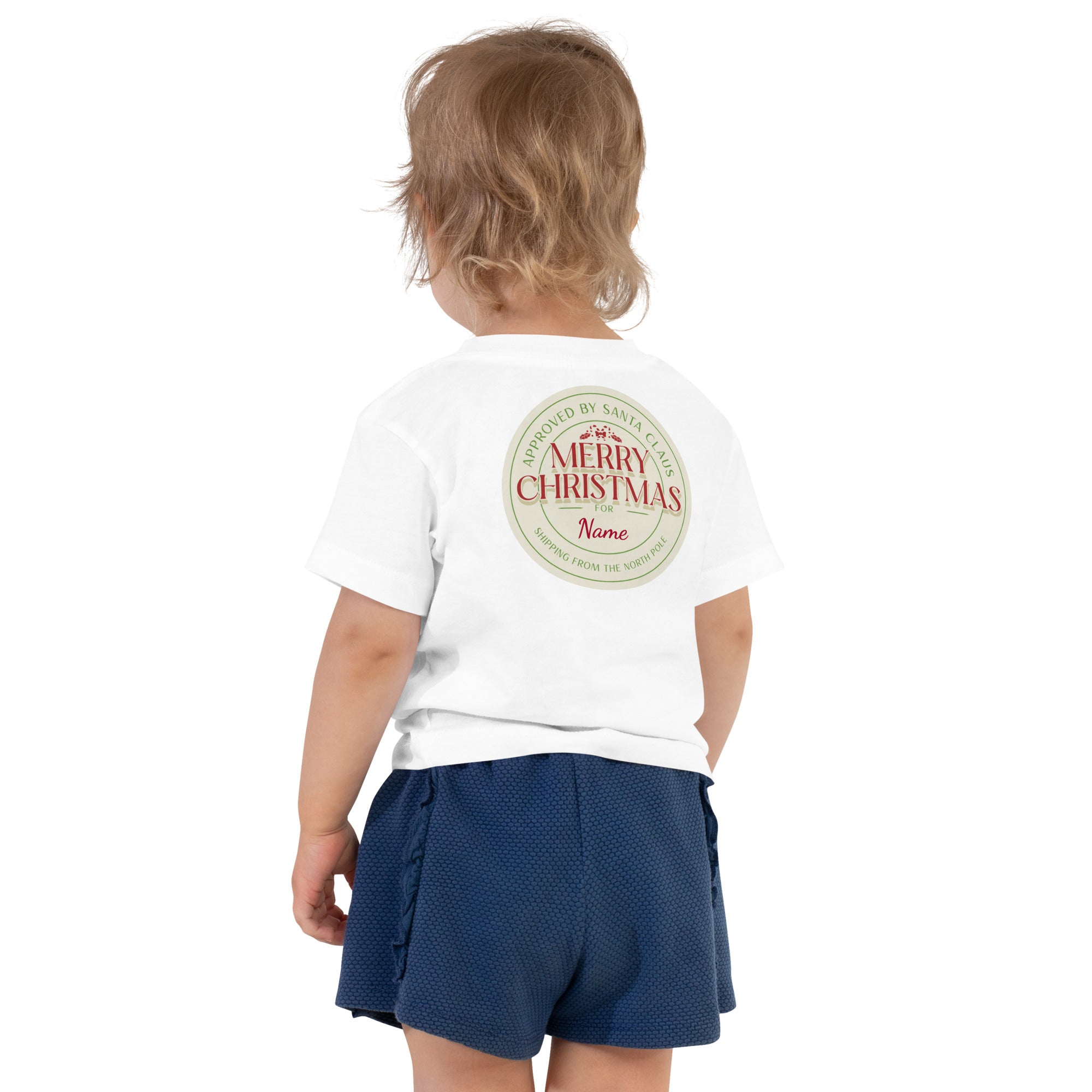Merry Christmas Personalized Add your Name - Toddler Short Sleeve Tee (back print)