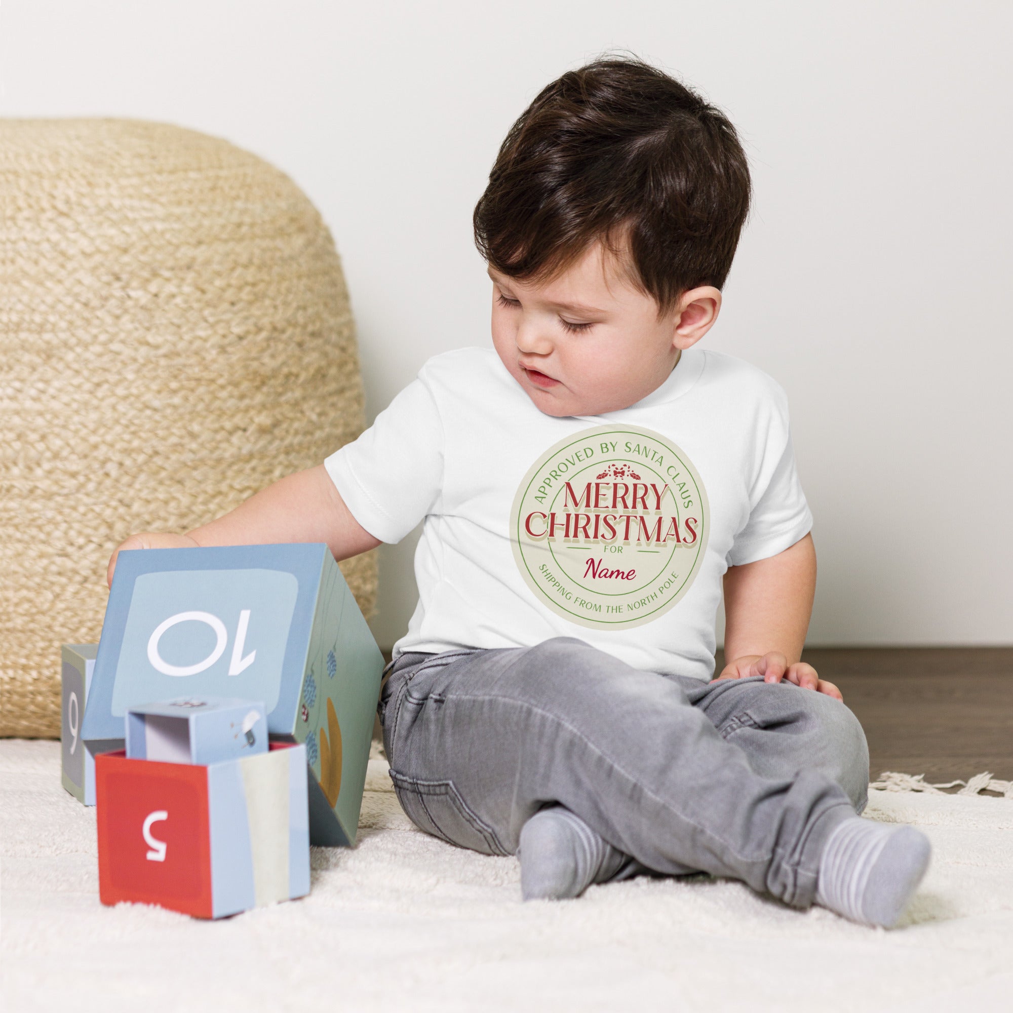 Merry Christmas Personalized Add your Name - Toddler Short Sleeve Tee