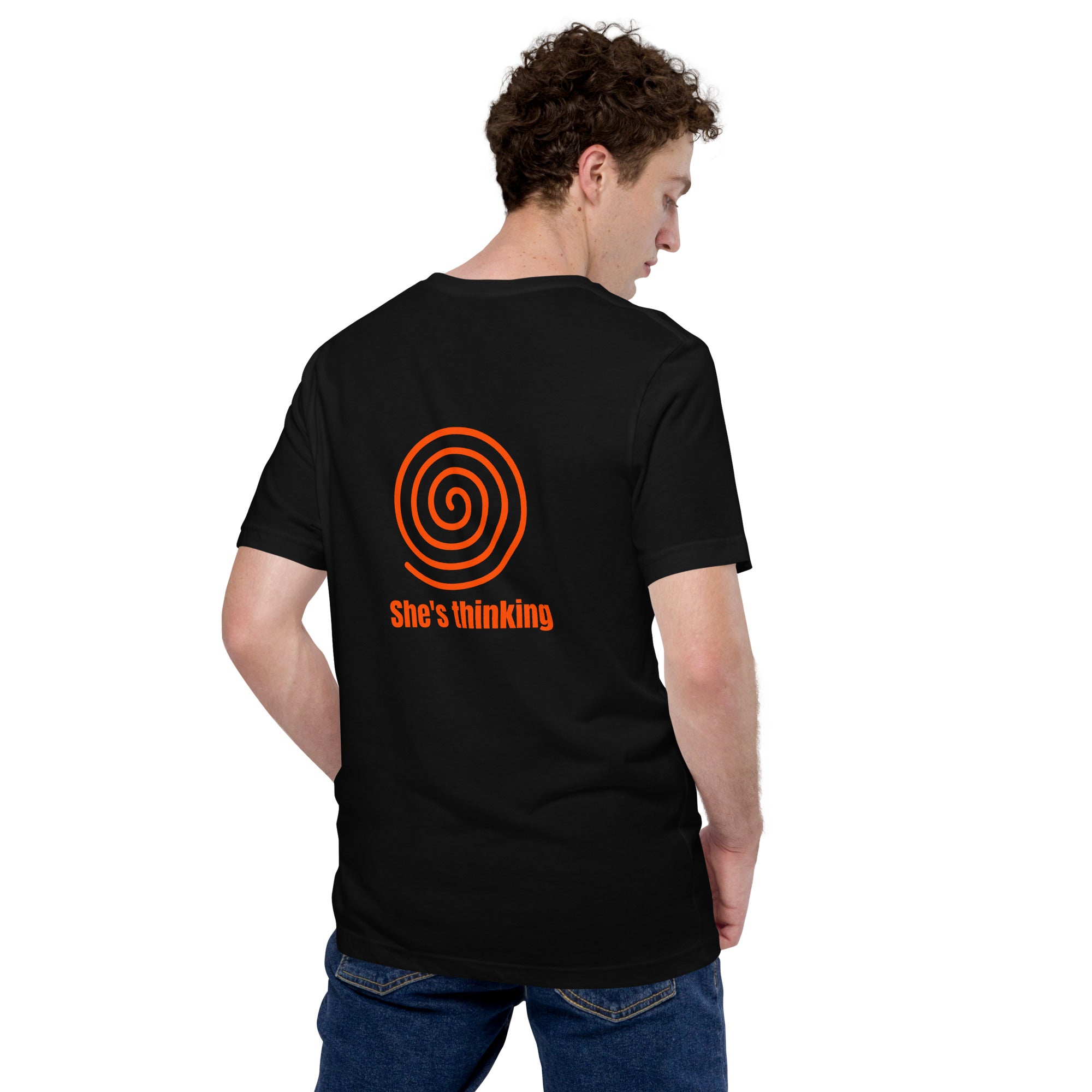 She's thinking (orange) - Unisex t-shirt (back print)