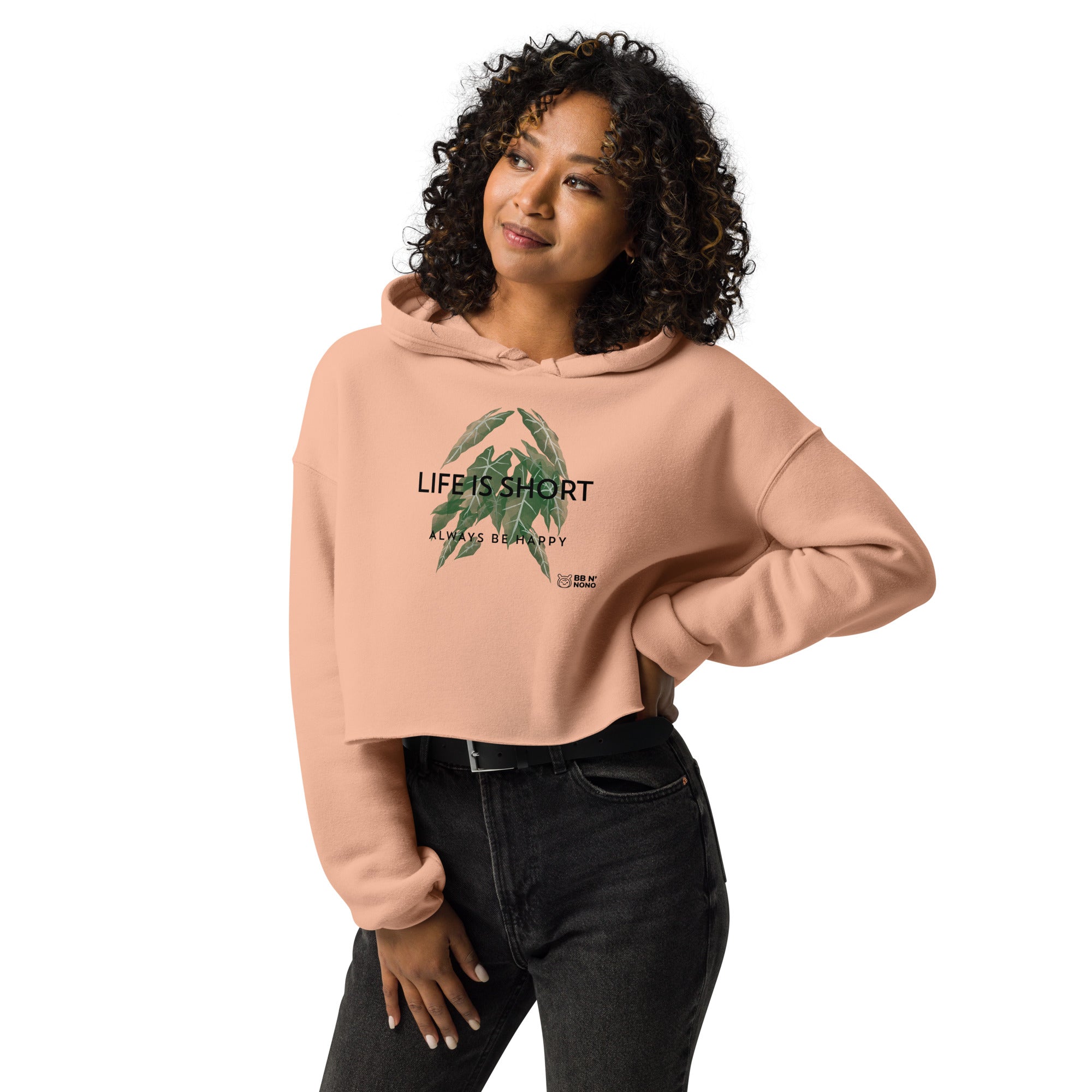 Life is short, always be happy - Crop Hoodie