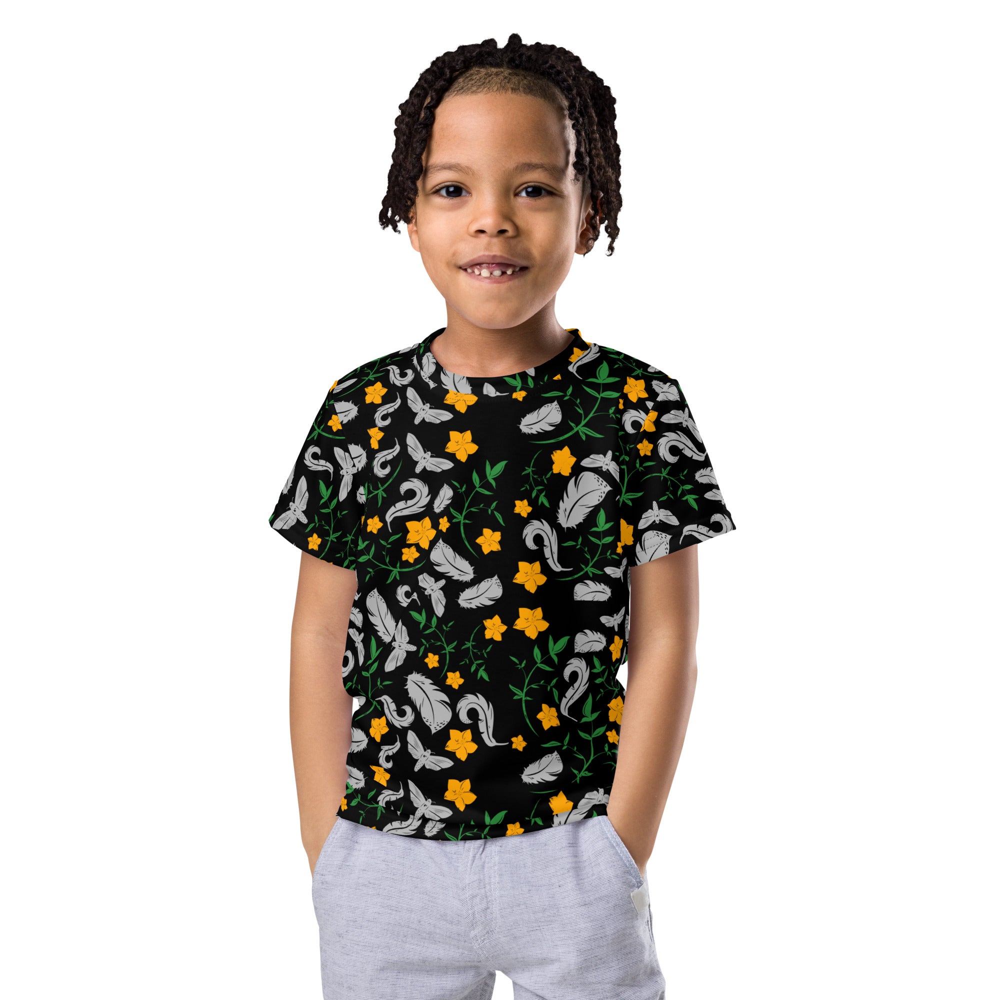 Feathers inspiration V1 - Kids crew neck t-shirt (black)