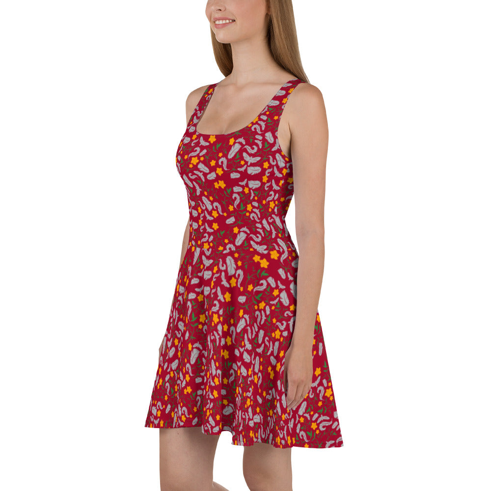 Feathers inspiration V1 - Skater Dress (Carmine)