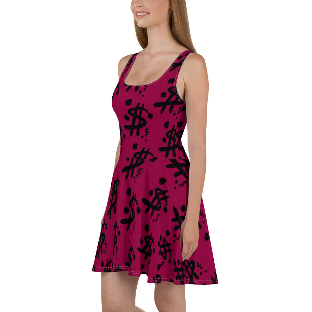 $ = ? - Skater Dress (Burgundy)