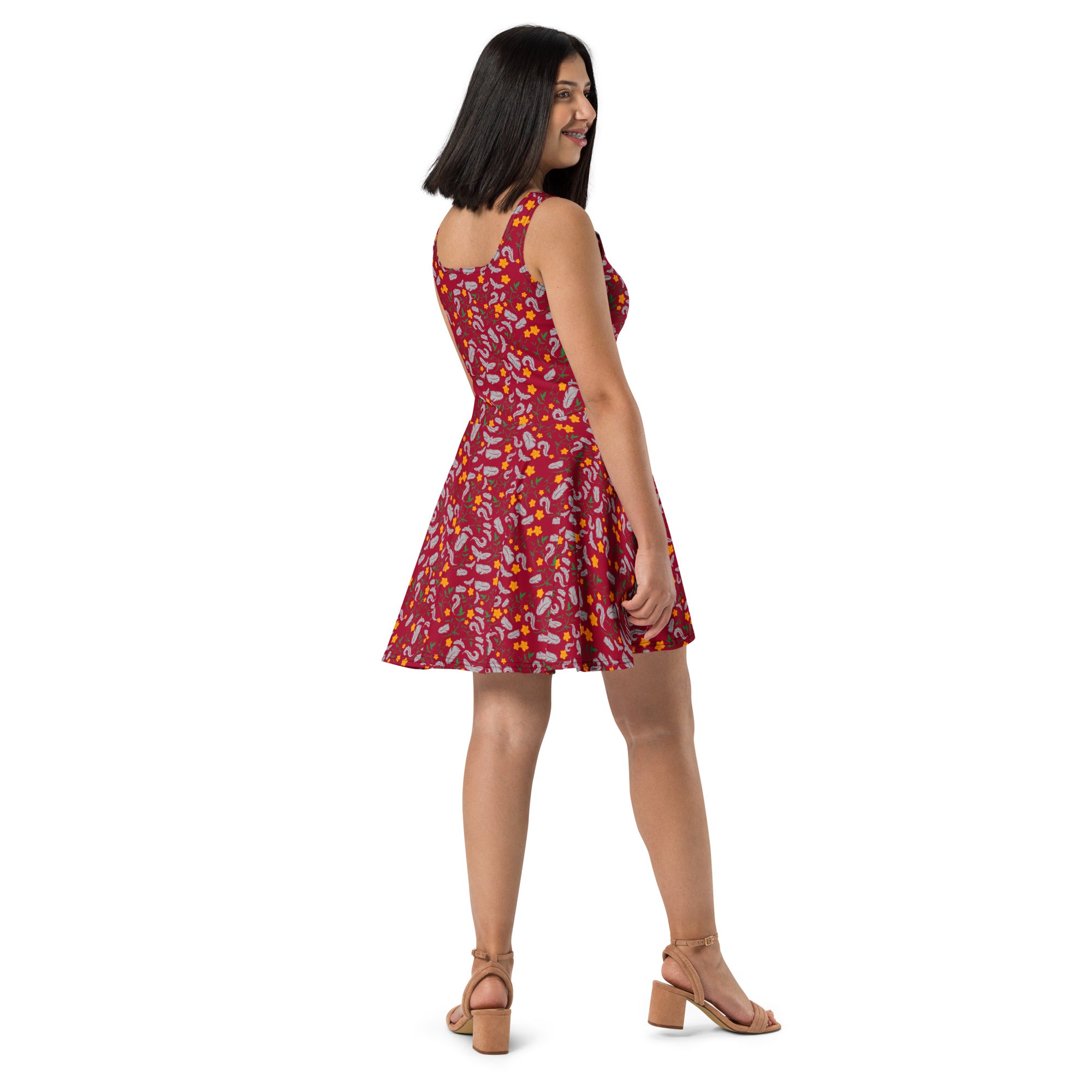 Feathers inspiration V1 - Skater Dress (Carmine)