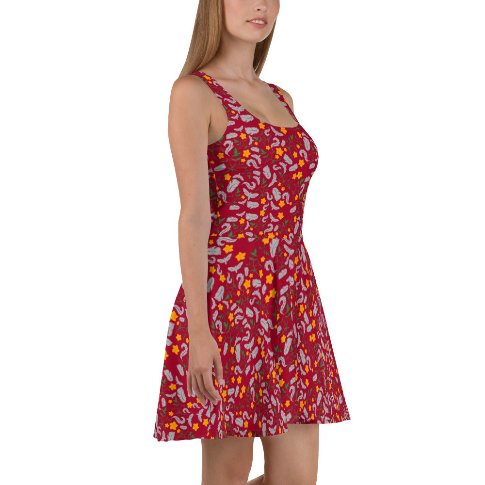 Feathers inspiration V1 - Skater Dress (Carmine)