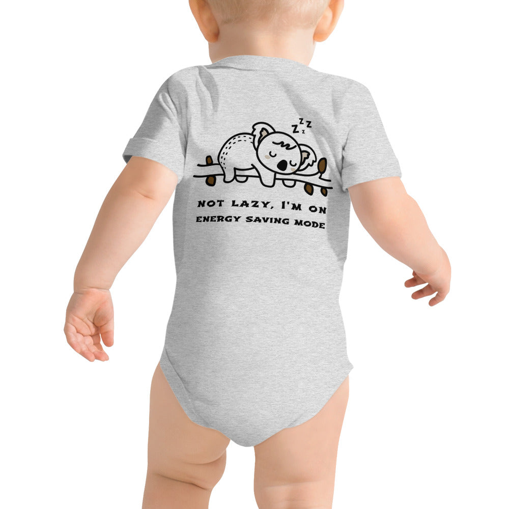 Not lazy, I'm on energy saving mode - Baby short sleeve one piece (back print)