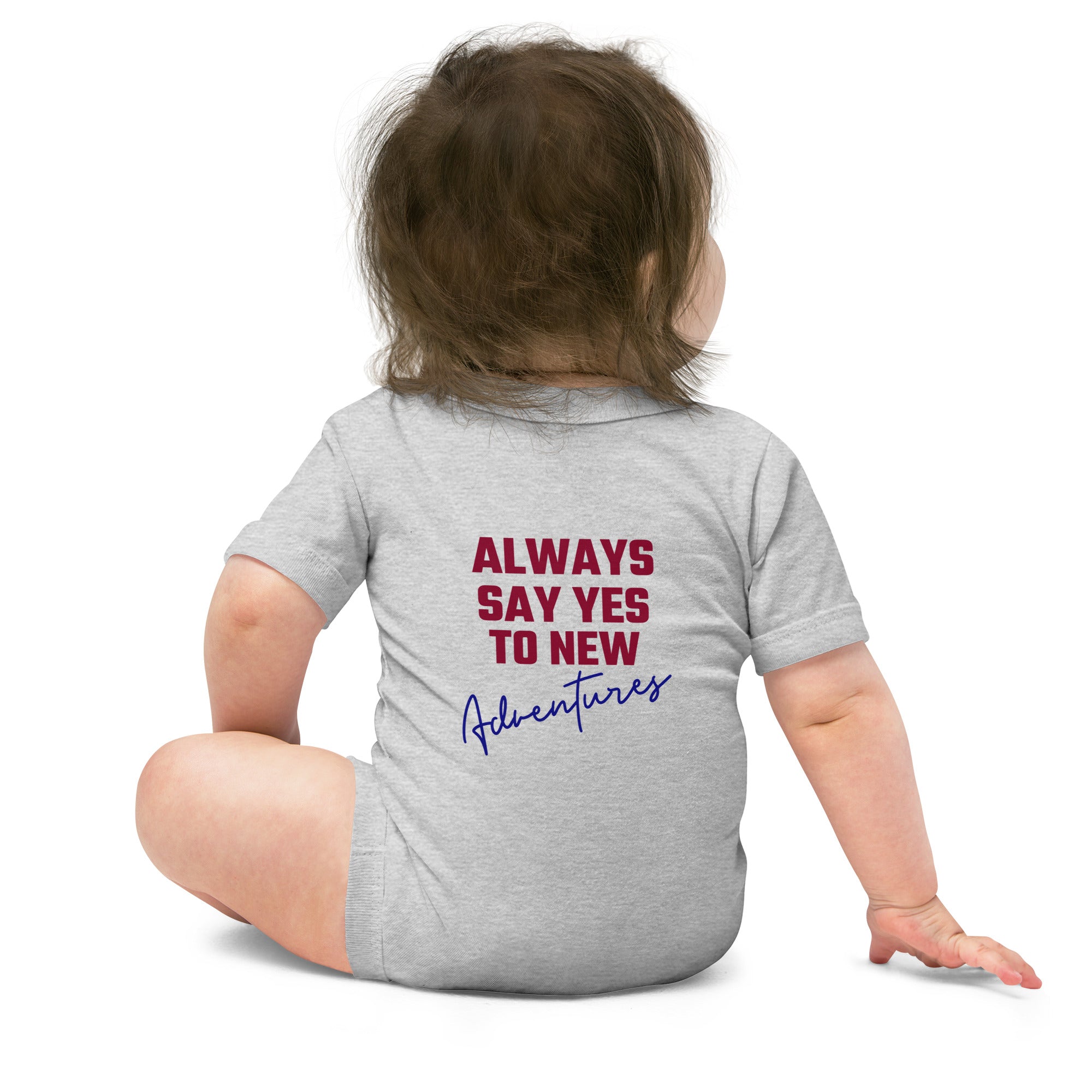 Always say yes to new, adventurer - Baby short sleeve one piece (back print)