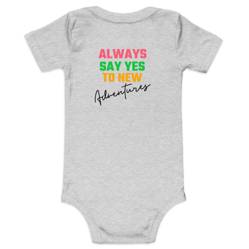 Always say yes to new, adventurer - Baby short sleeve one piece (back print) (rainbow)