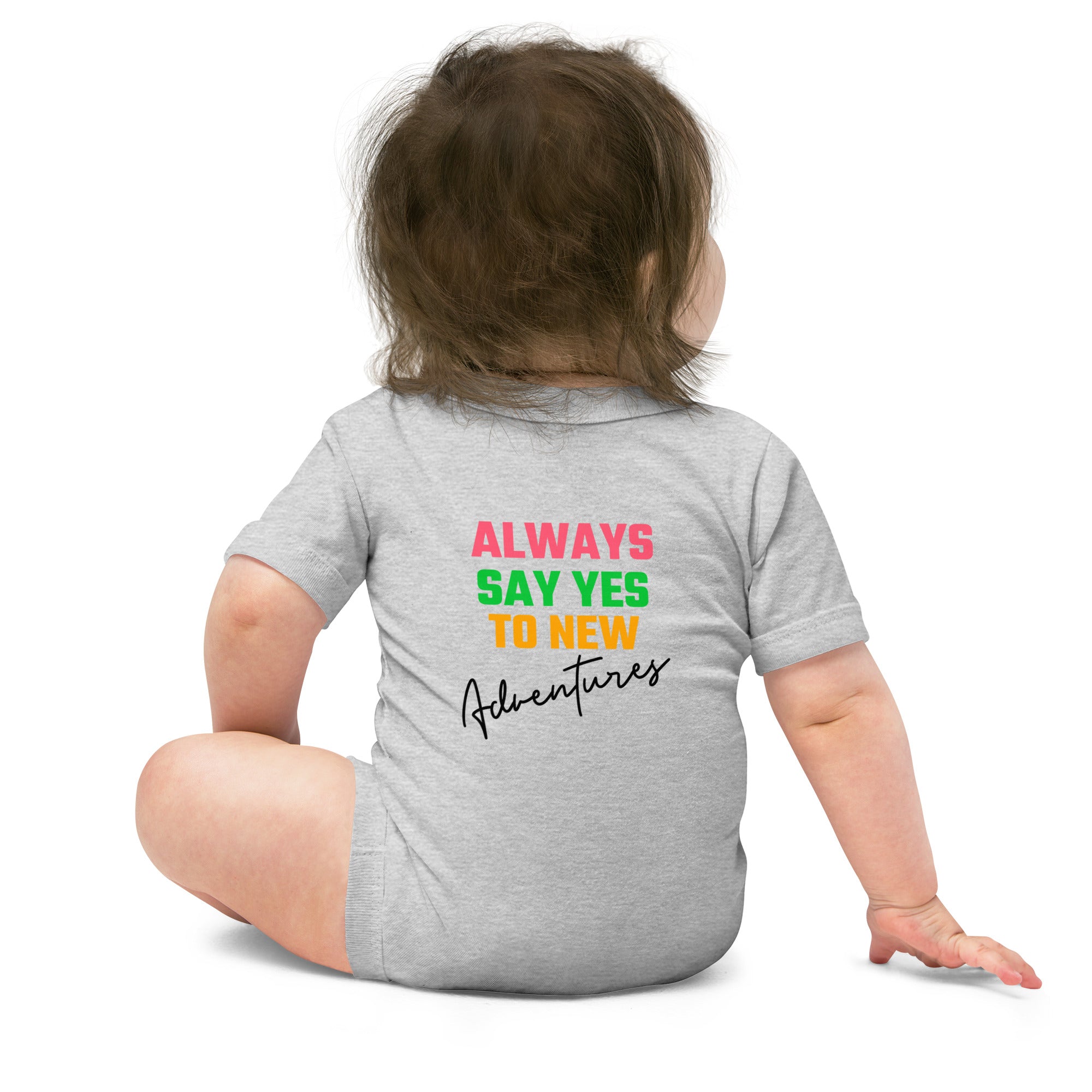 Always say yes to new, adventurer - Baby short sleeve one piece (back print) (rainbow)