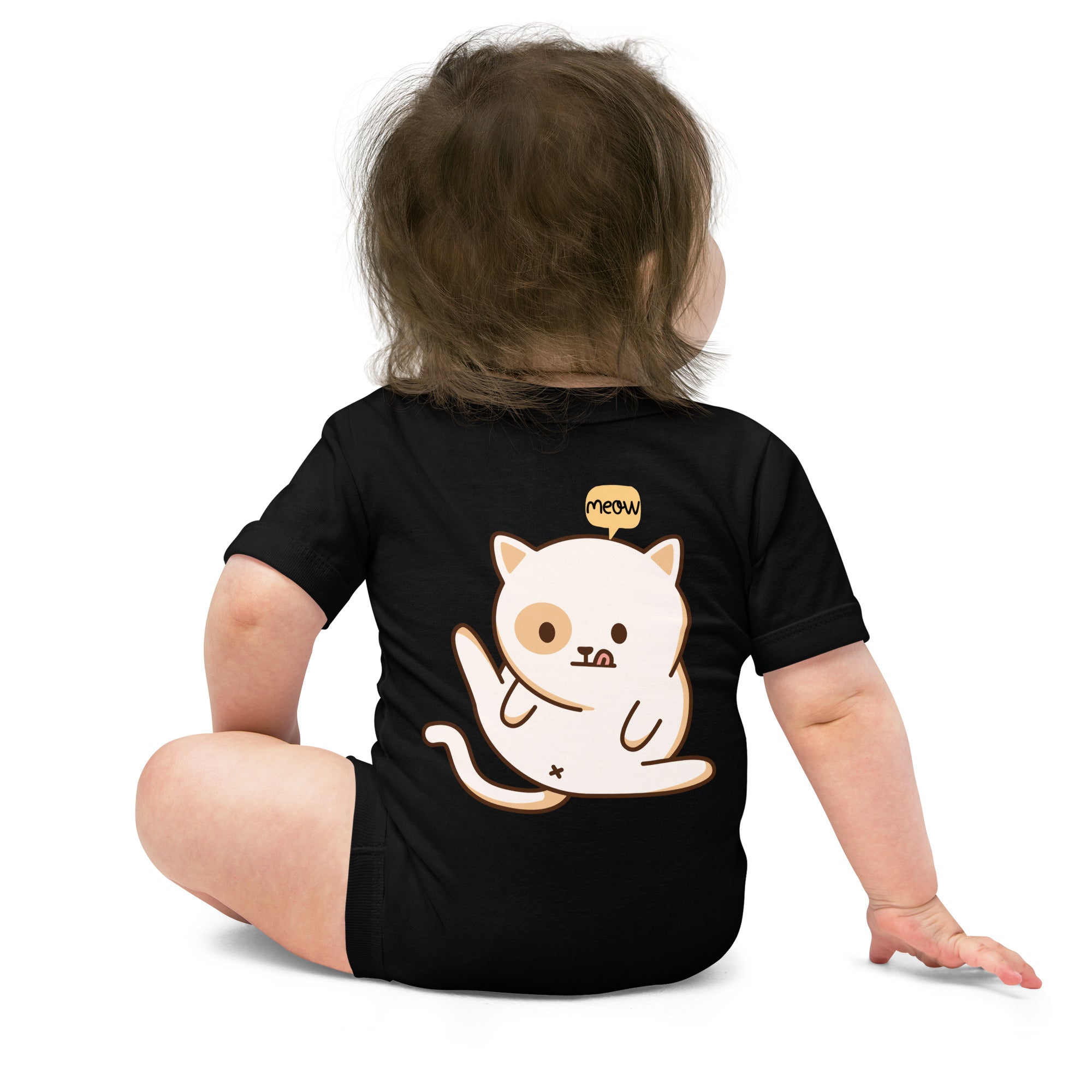 Meow v1 - Baby short sleeve one piece (back print)