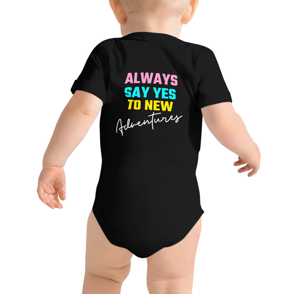 Always say yes to new, adventurer - Baby short sleeve one piece (back print) (rainbow)