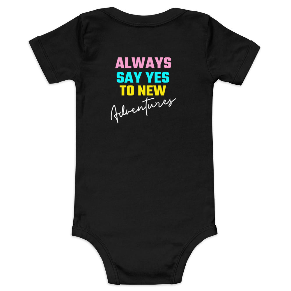 Always say yes to new, adventurer - Baby short sleeve one piece (back print) (rainbow)