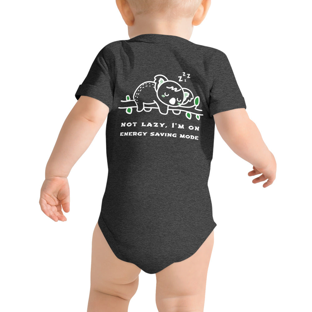 Not lazy, I'm on energy saving mode - Baby short sleeve one piece (back print)