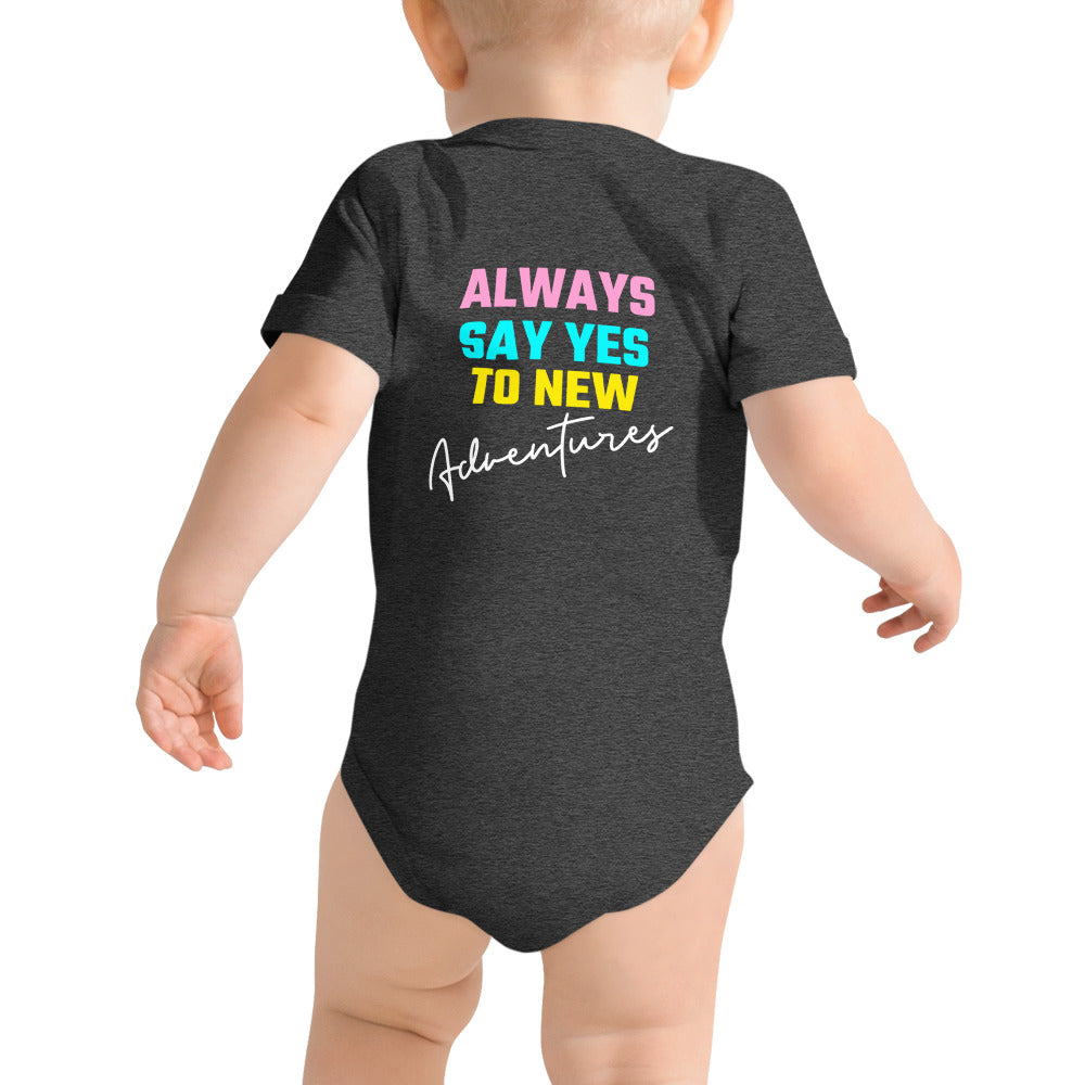 Always say yes to new, adventurer - Baby short sleeve one piece (back print) (rainbow)