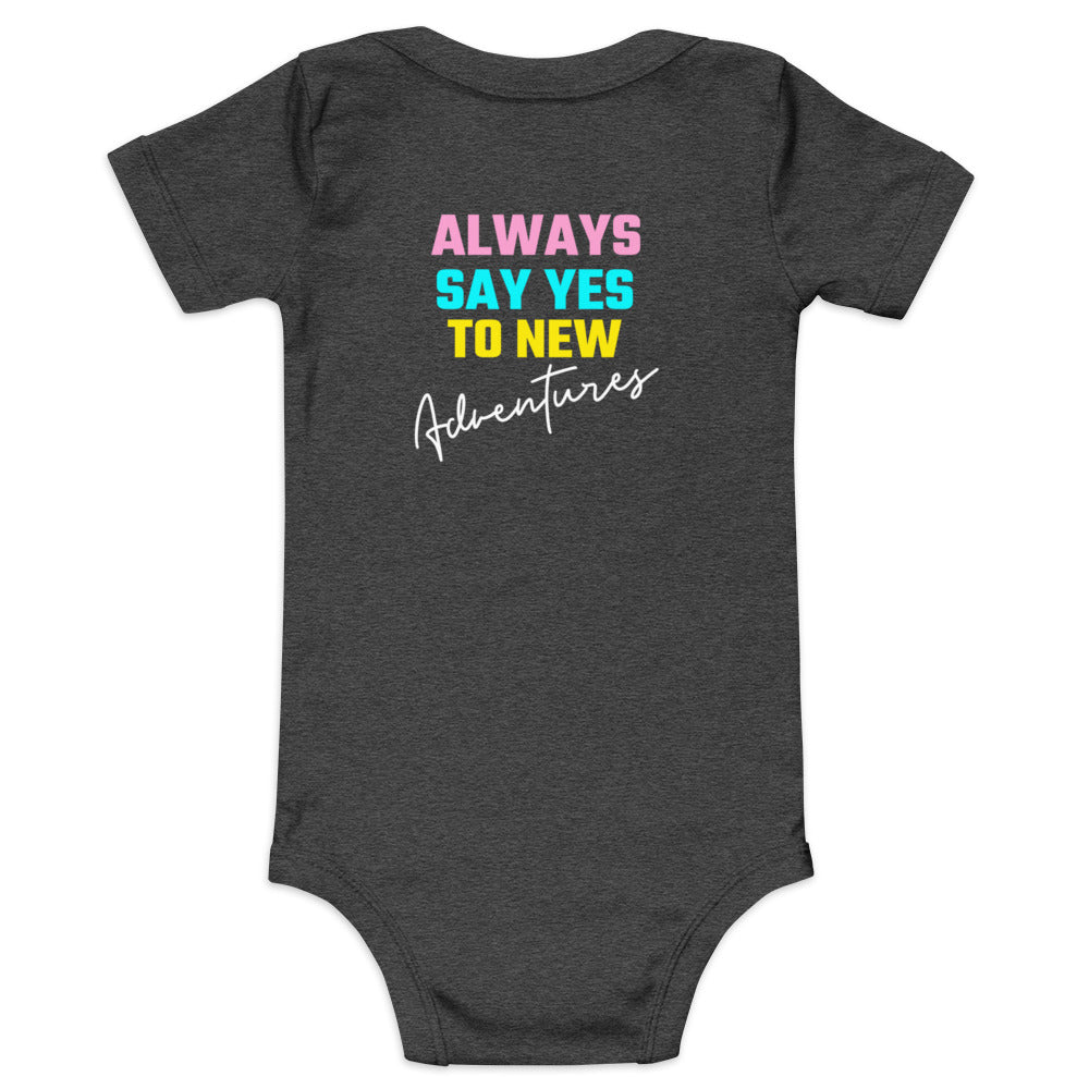 Always say yes to new, adventurer - Baby short sleeve one piece (back print) (rainbow)