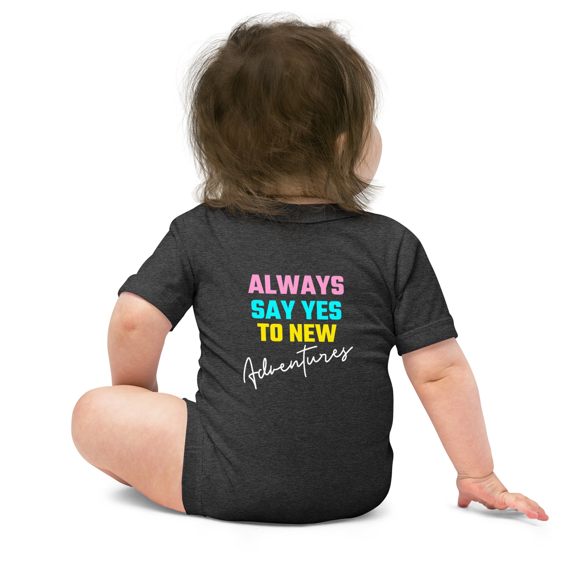 Always say yes to new, adventurer - Baby short sleeve one piece (back print) (rainbow)