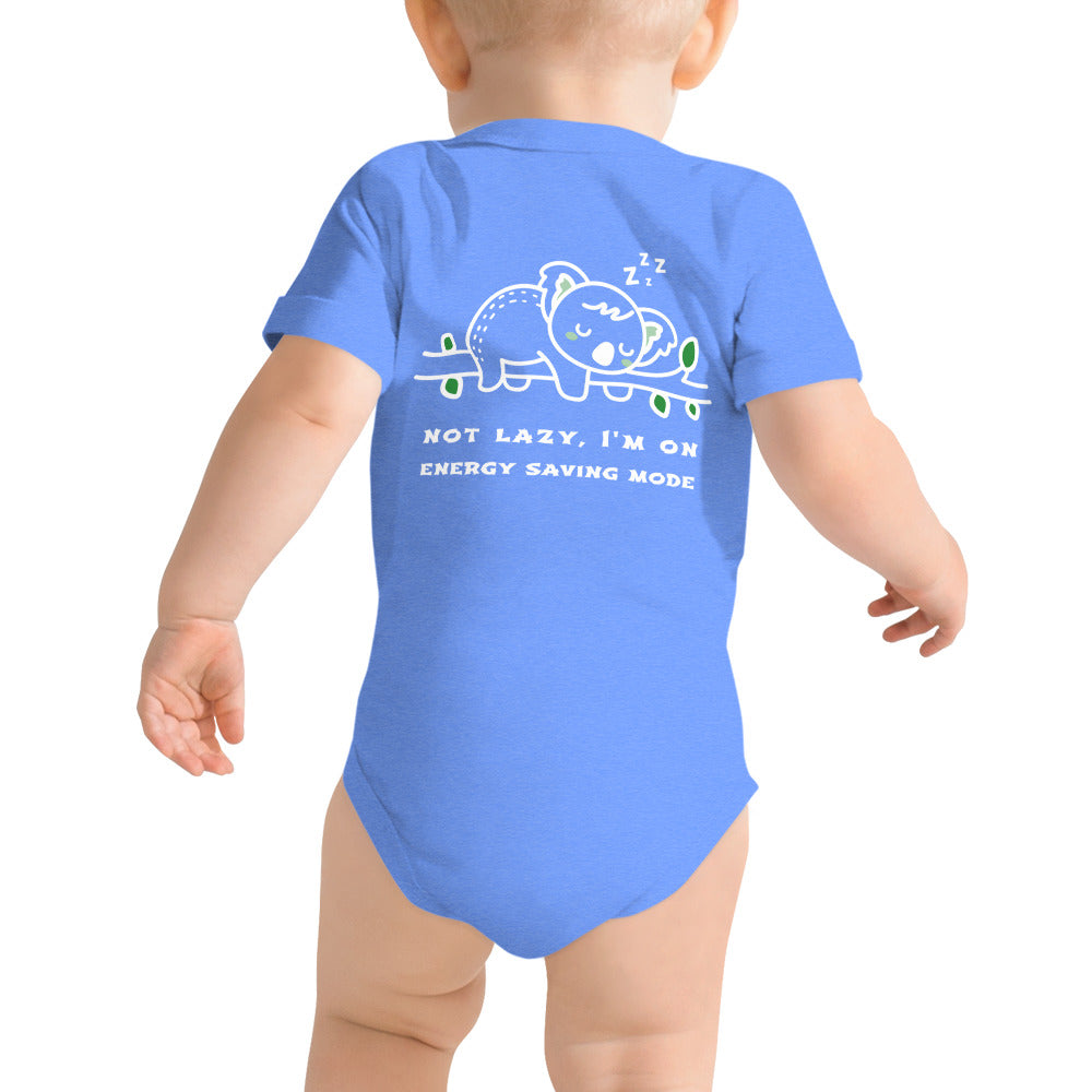 Not lazy, I'm on energy saving mode - Baby short sleeve one piece (back print)