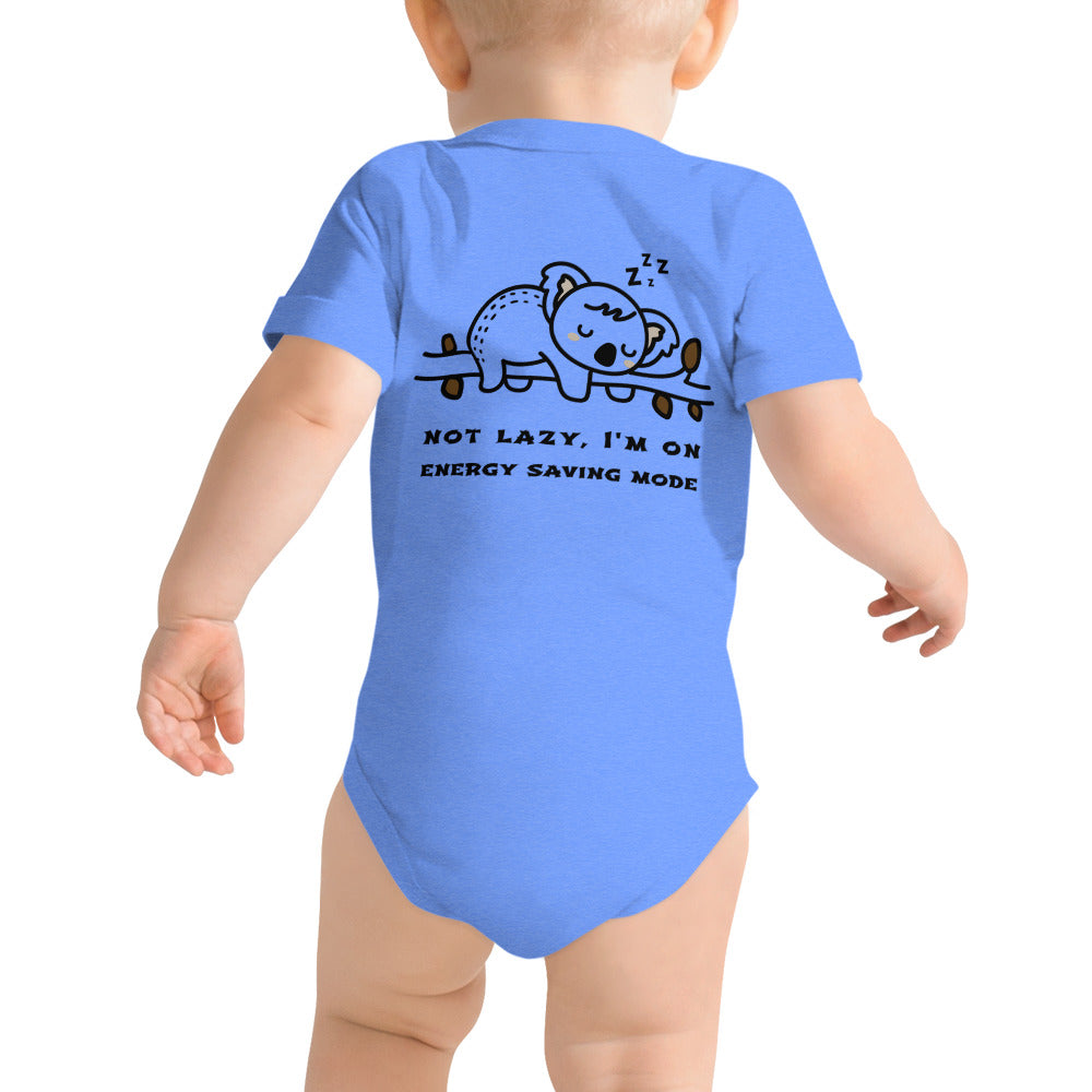 Not lazy, I'm on energy saving mode - Baby short sleeve one piece (back print)