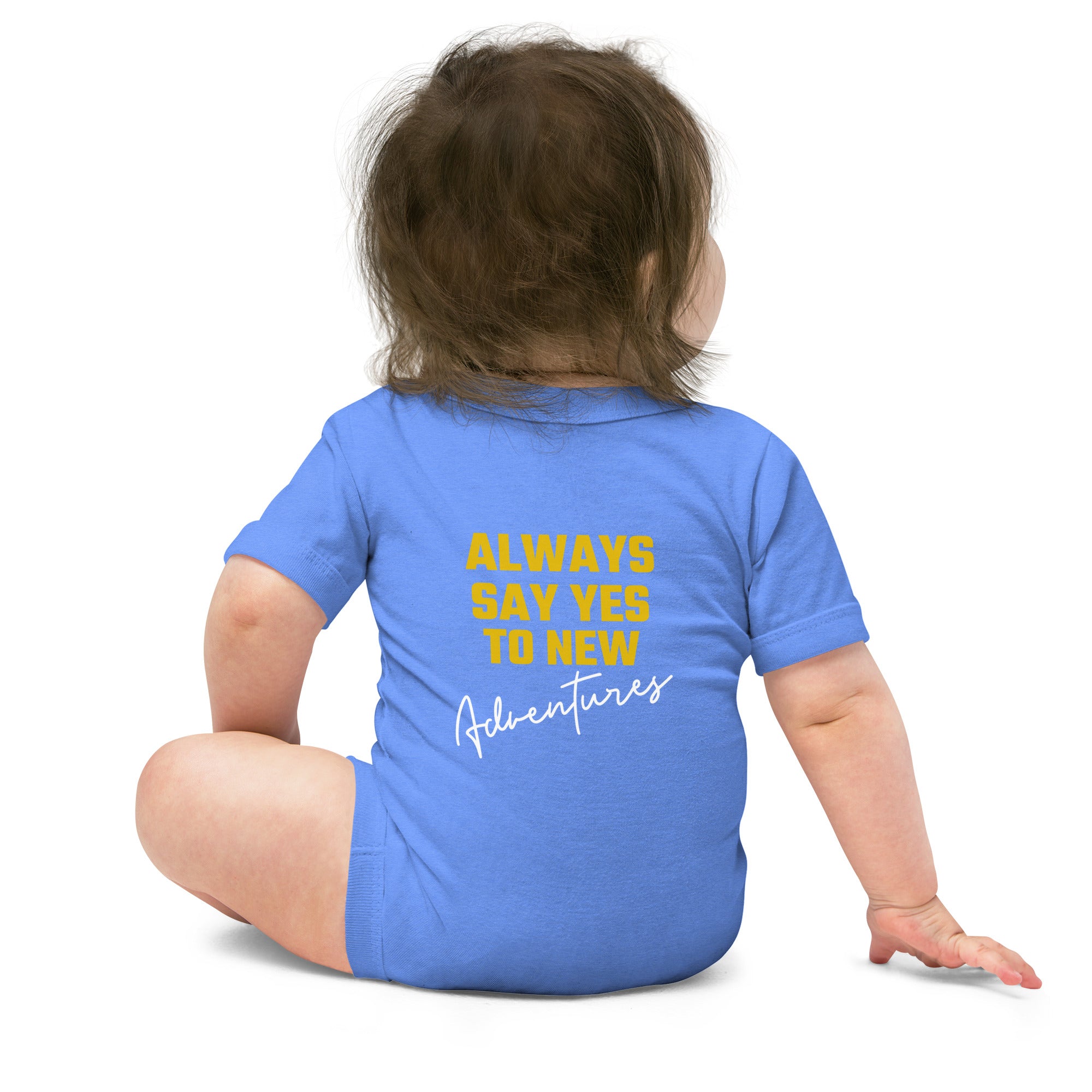 Always say yes to new, adventurer - Baby short sleeve one piece (back print)