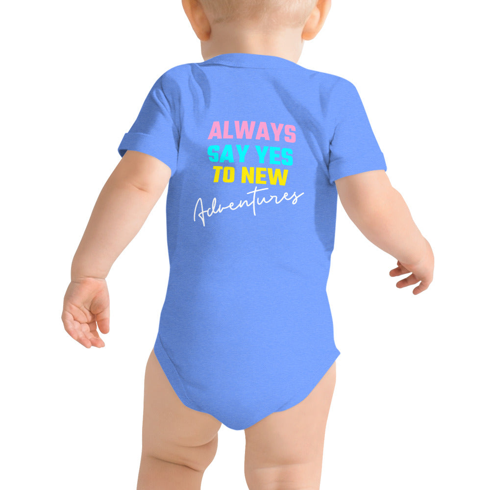 Always say yes to new, adventurer - Baby short sleeve one piece (back print) (rainbow)