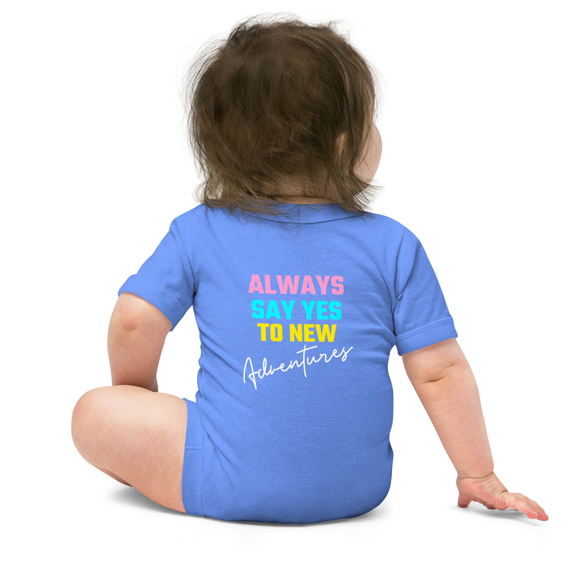 Always say yes to new, adventurer - Baby short sleeve one piece (back print) (rainbow)