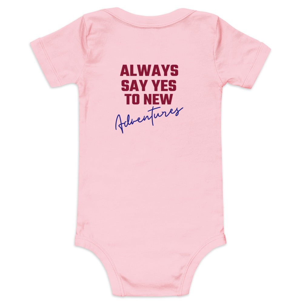 Always say yes to new, adventurer - Baby short sleeve one piece (back print)