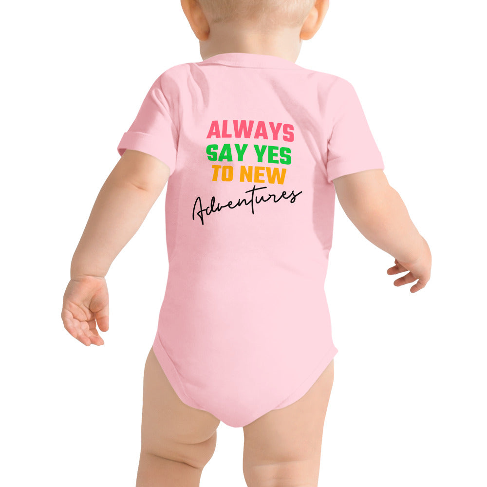 Always say yes to new, adventurer - Baby short sleeve one piece (back print) (rainbow)