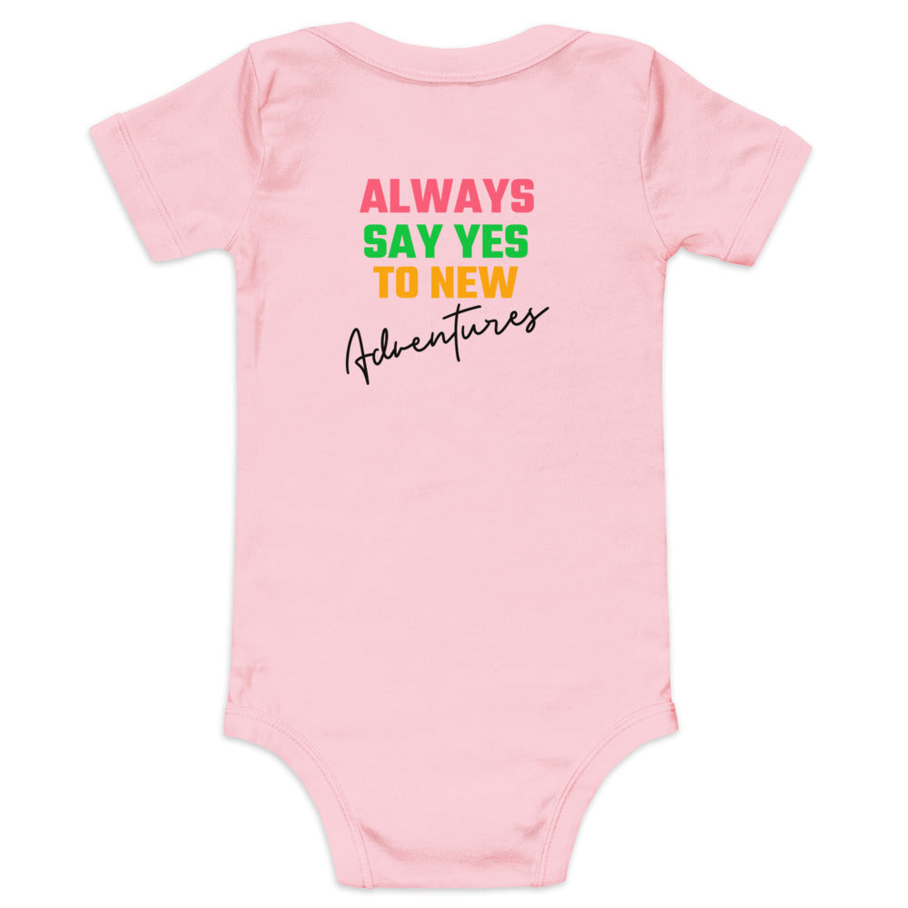 Always say yes to new, adventurer - Baby short sleeve one piece (back print) (rainbow)