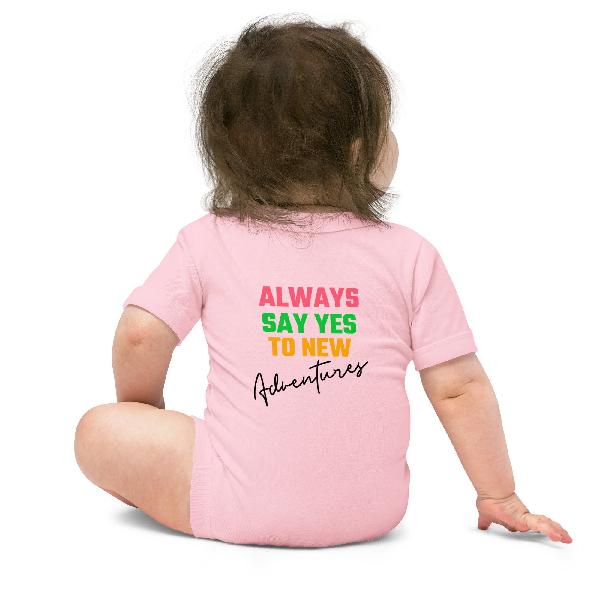 Always say yes to new, adventurer - Baby short sleeve one piece (back print) (rainbow)