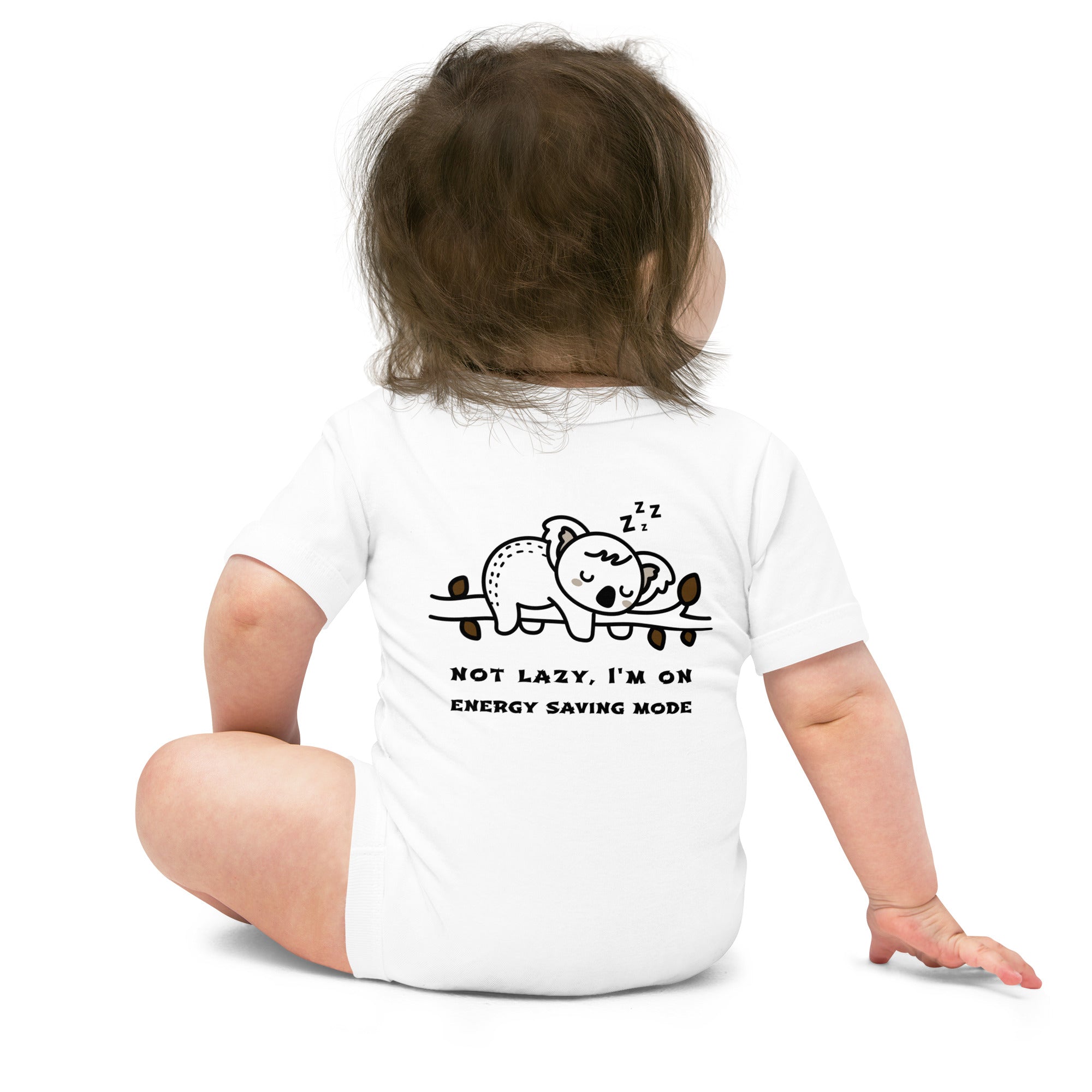 Not lazy, I'm on energy saving mode - Baby short sleeve one piece (back print)