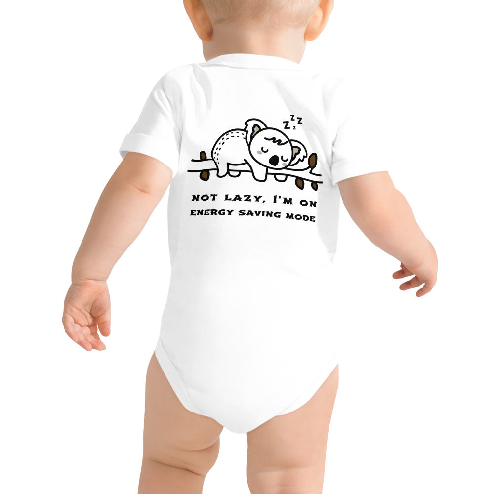 Not lazy, I'm on energy saving mode - Baby short sleeve one piece (back print)