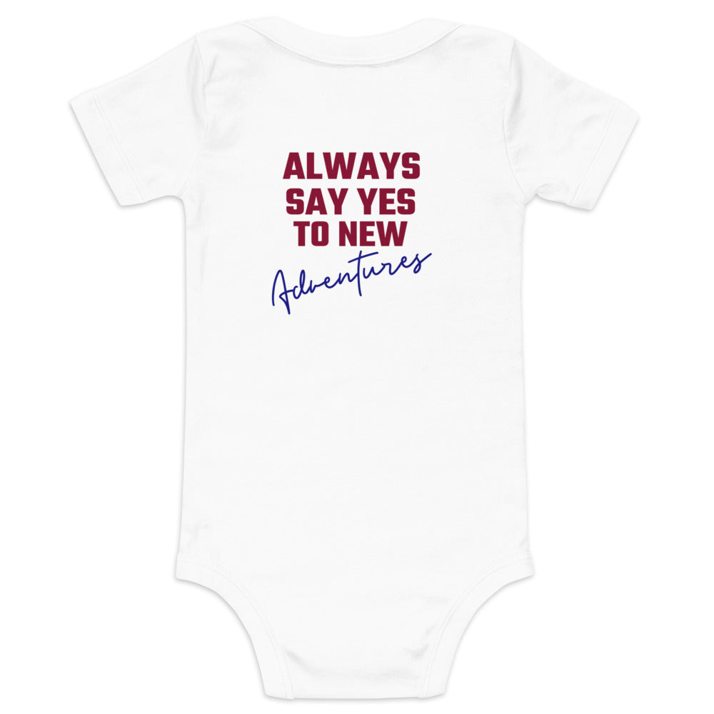 Always say yes to new, adventurer - Baby short sleeve one piece (back print)