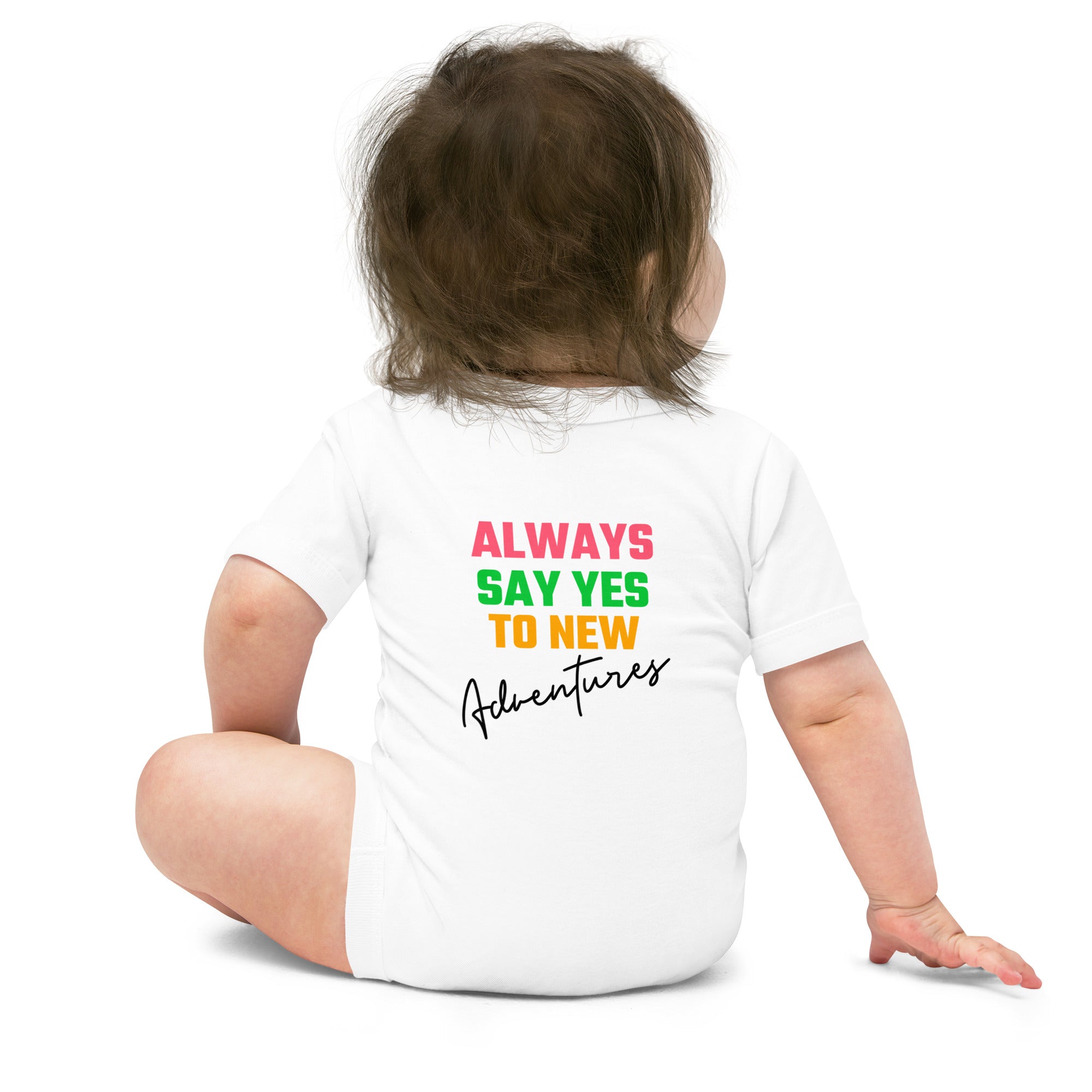 Always say yes to new, adventurer - Baby short sleeve one piece (back print) (rainbow)