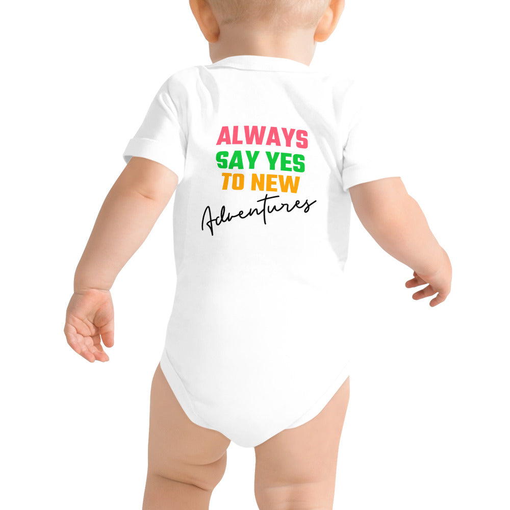 Always say yes to new, adventurer - Baby short sleeve one piece (back print) (rainbow)