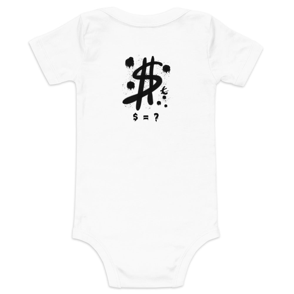 $ = ? - Baby short sleeve one piece (back print)