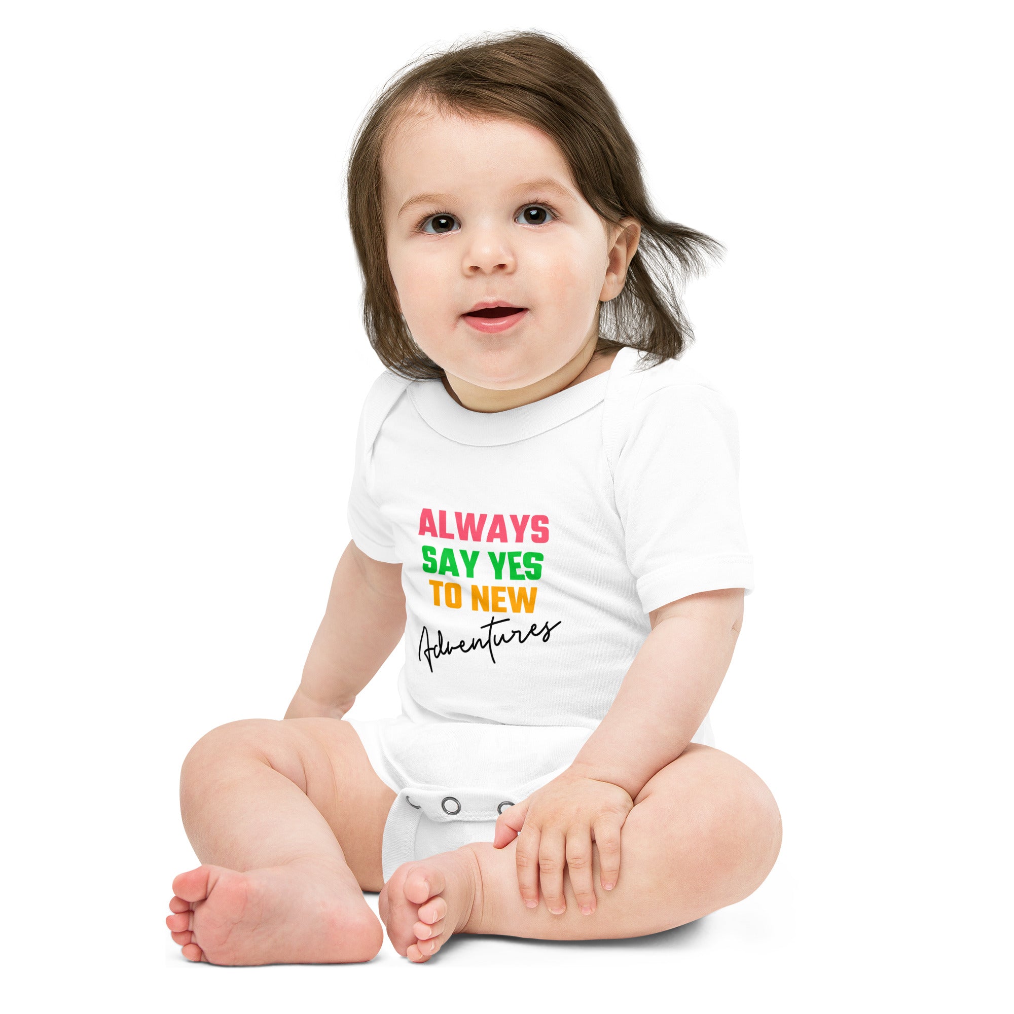 Always say yes to new, adventurer - Baby short sleeve one piece (rainbow)