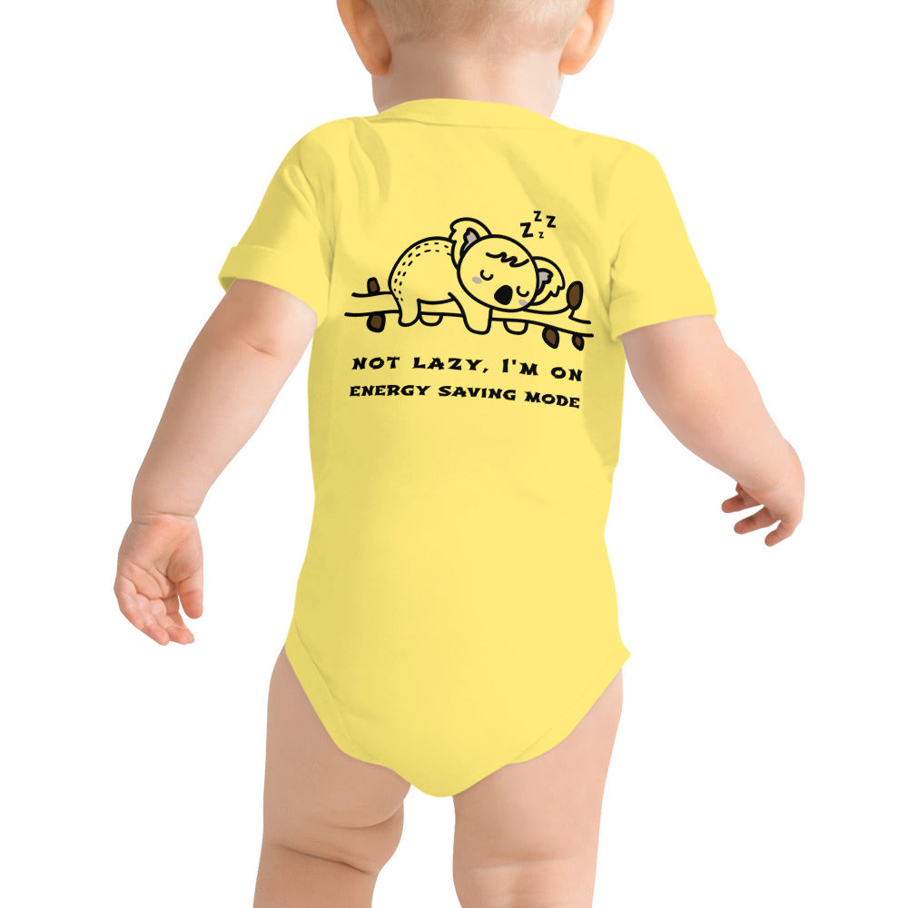 Not lazy, I'm on energy saving mode - Baby short sleeve one piece (back print)